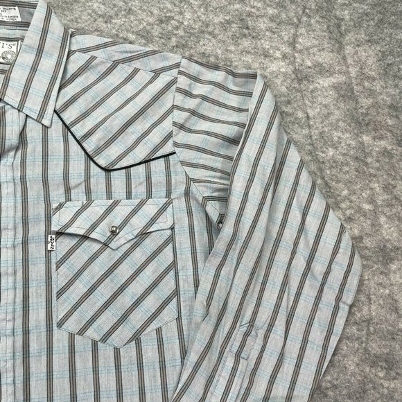 Levi's Western Snap Shirt Long Sleeve Gray Blue Striped Men M Polyester Pockets - Picture 2 of 8